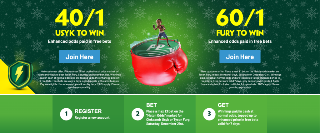 Paddy Power Sign Up Offer: Get 40/1 on Usyk to win or 60/1 on Fury to win against Usyk in Fury